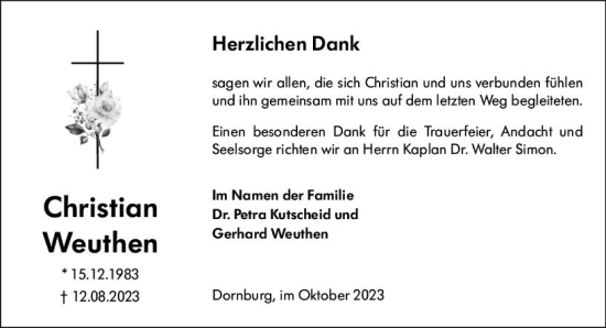 Traueranzeige von Christian Weuthen von Nassauische Neue Presse