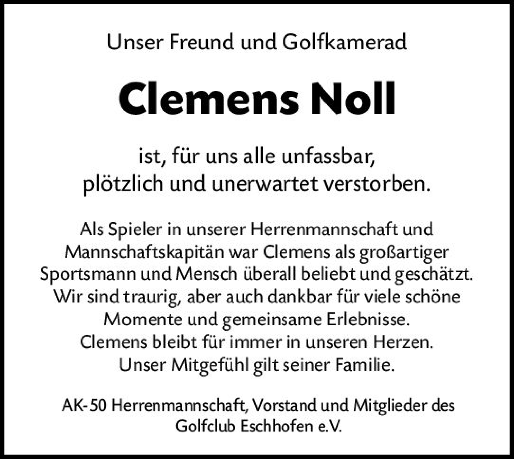  Traueranzeige für Clemens Noll vom 18.10.2023 aus Nassauische Neue Presse