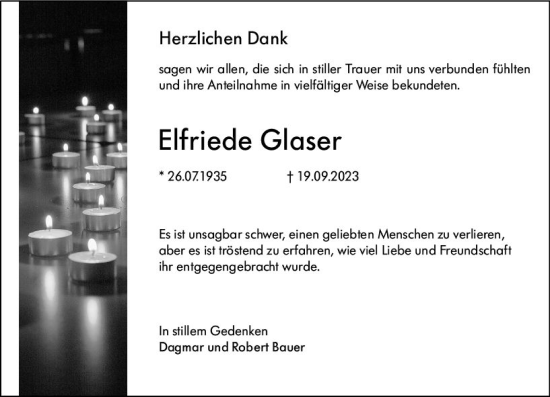 Traueranzeige von Elfriede Glaser von Groß-Gerauer Echo