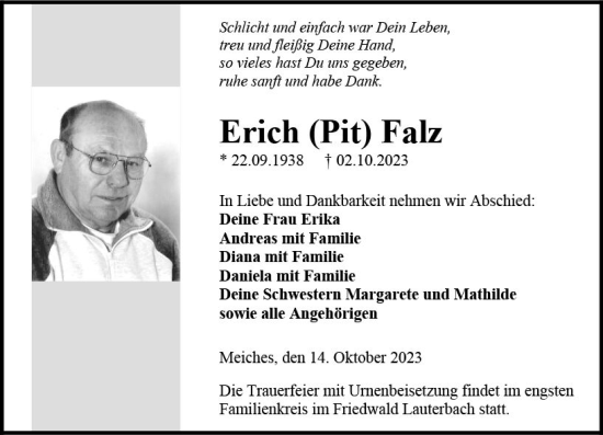 Traueranzeige von Erich Falz von VRM Trauer