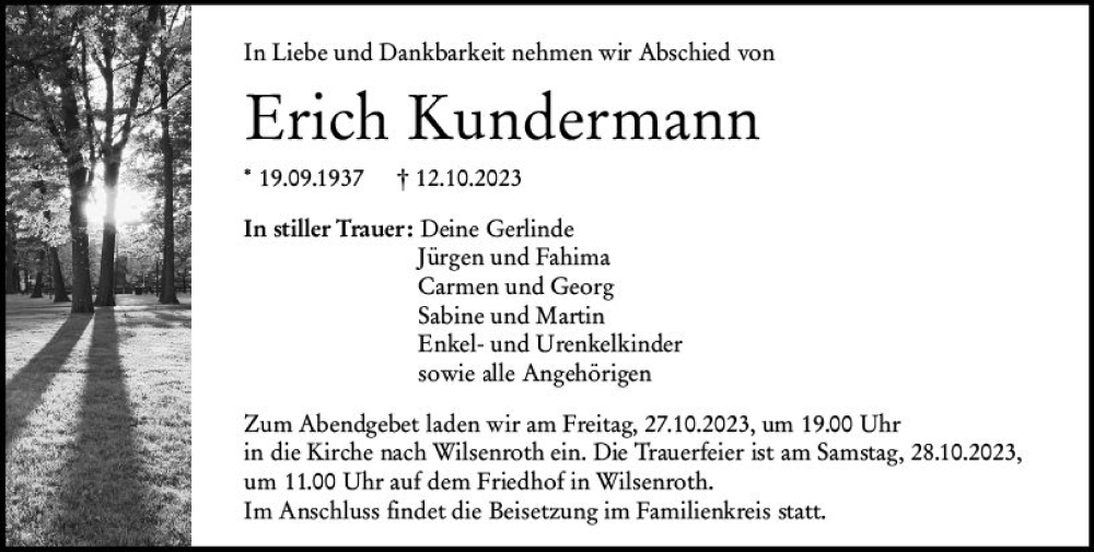  Traueranzeige für Erich Kundermann vom 21.10.2023 aus Nassauische Neue Presse