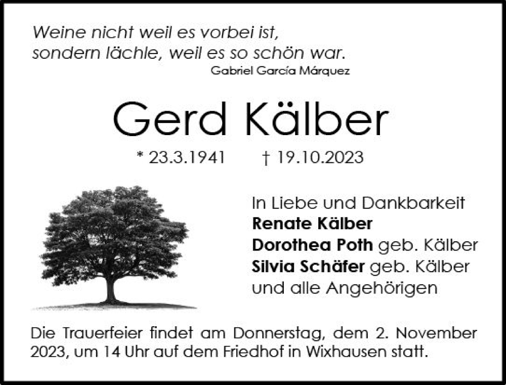  Traueranzeige für Gerd Kälber vom 28.10.2023 aus Darmstädter Echo