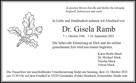Traueranzeige von Gisela Ramb von VRM Trauer