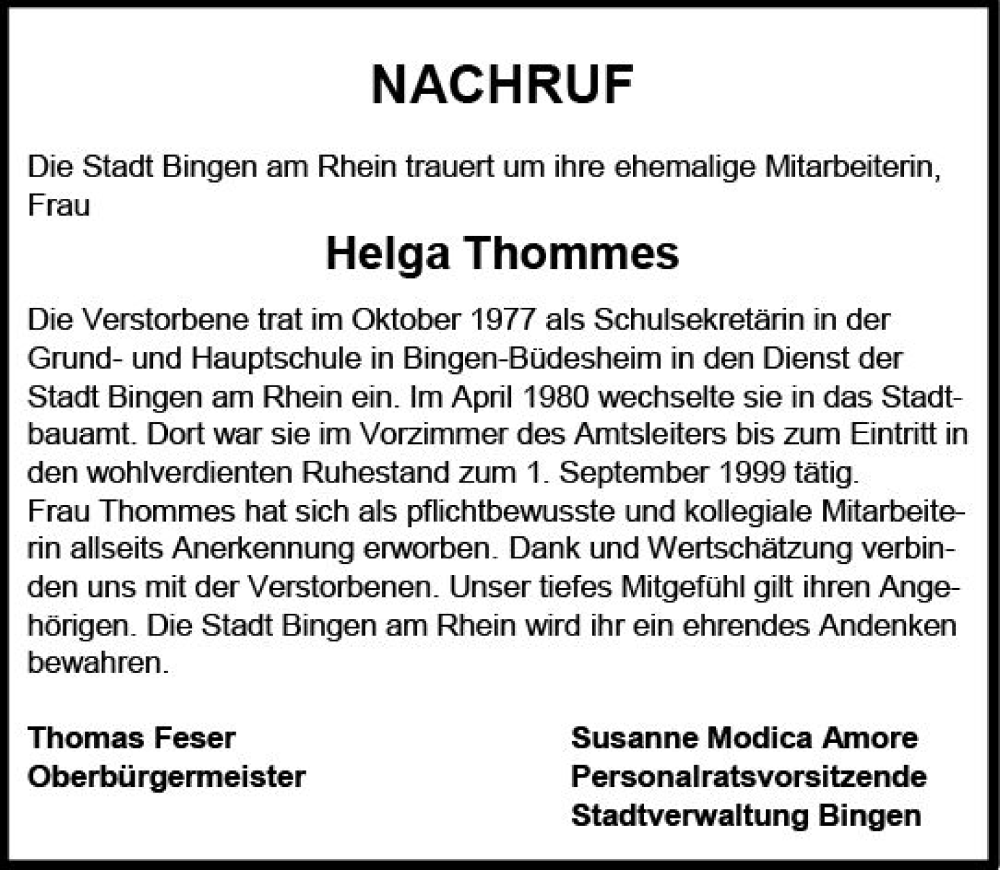  Traueranzeige für Helga Thommes vom 17.10.2023 aus Allgemeine Zeitung Bingen/Ingelheim