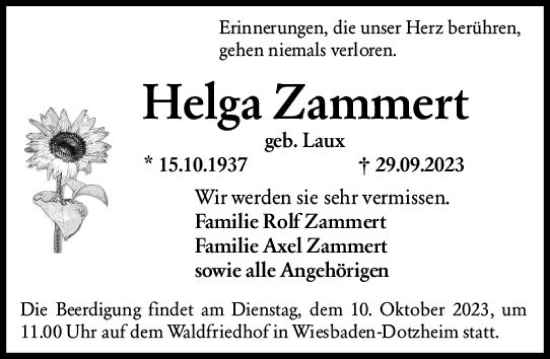Traueranzeige von Helga Zammert von Wiesbadener Kurier