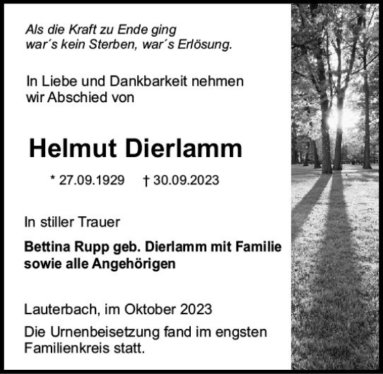 Traueranzeige von Helmut Dierlamm von VRM Trauer