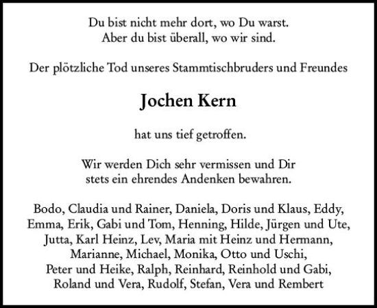 Traueranzeige von Jochen Kern von Darmstädter Echo