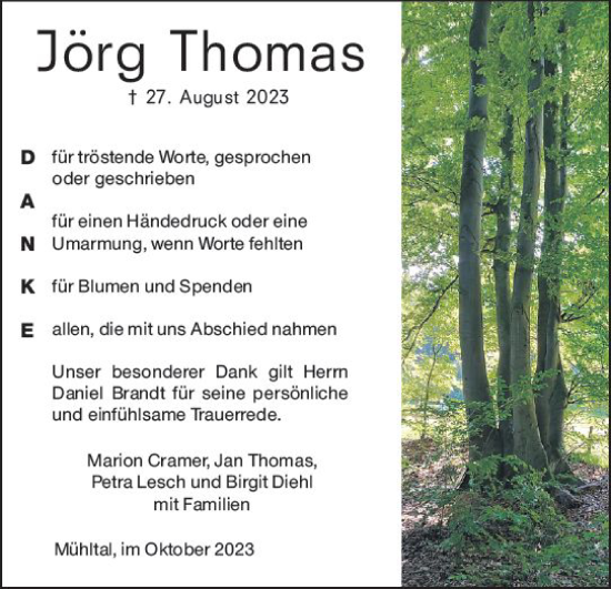 Traueranzeige von Jörg Thomas von Darmstädter Echo