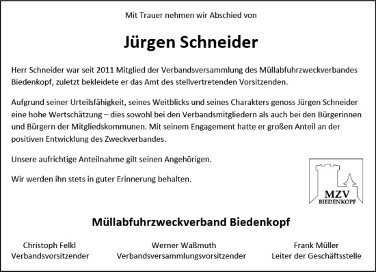 Traueranzeige von Jürgen Schneider von Hinterländer Anzeiger