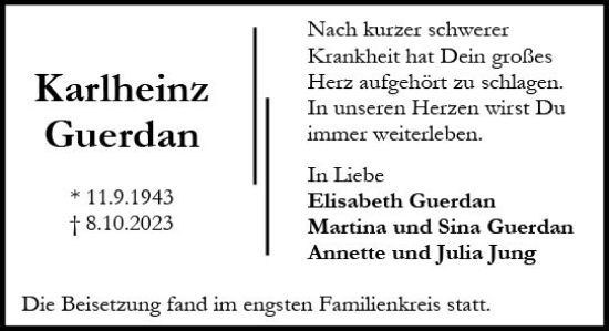 Traueranzeige von Karlheinz Guerdan von Darmstädter Echo