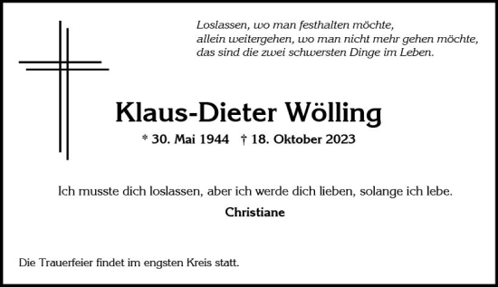 Traueranzeige von Klaus-Dieter Wölling von Wiesbadener Kurier