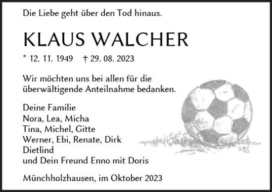 Traueranzeige von Klaus Walcher von Wetzlarer Neue Zeitung