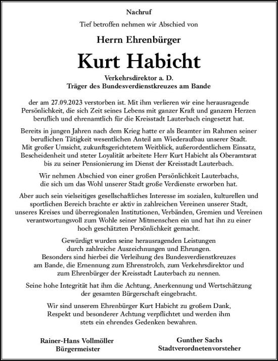 Traueranzeige von Kurt Habicht von VRM Trauer