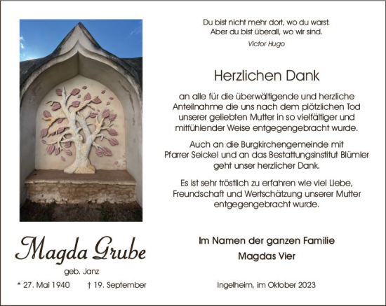 Traueranzeige von Magda Grube von Allgemeine Zeitung Bingen/Ingelheim