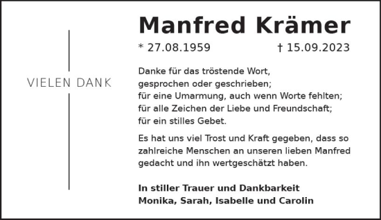 Traueranzeige von Manfred Krämer von Nassauische Neue Presse