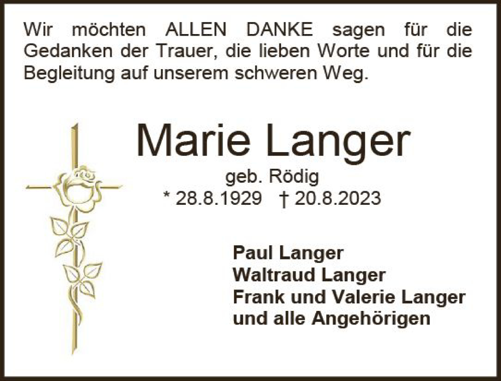  Traueranzeige für Marie Langer vom 28.10.2023 aus Darmstädter Echo