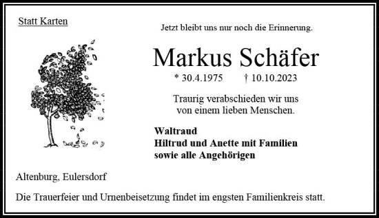 Traueranzeige von Markus Schäfer von VRM Trauer