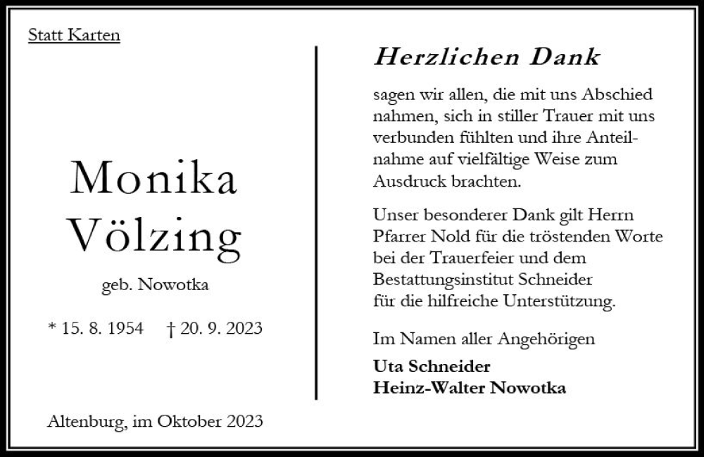  Traueranzeige für Monika Völzing vom 28.10.2023 aus Oberhessen Kurier