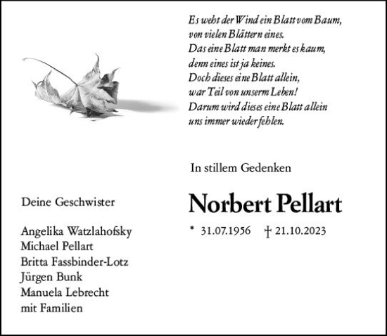 Traueranzeige von Norbert Pellart von Wiesbadener Kurier