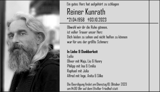 Traueranzeige von Reiner Kunrath von Rheingau Kurier