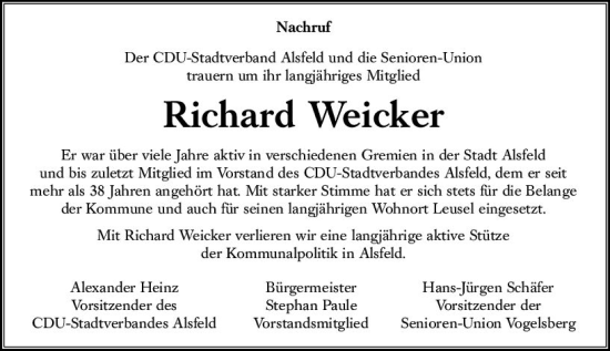 Traueranzeige von Richard Weicker von VRM Trauer