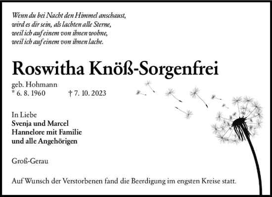 Traueranzeige von Roswitha Knöß-Sorgenfrei von Groß-Gerauer Echo