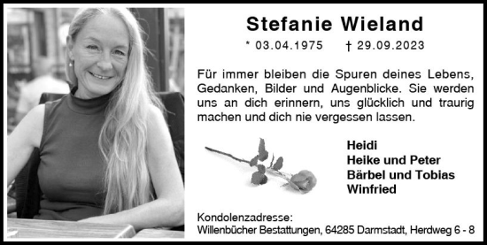 Traueranzeige von Stefanie Wieland von Darmstädter Echo