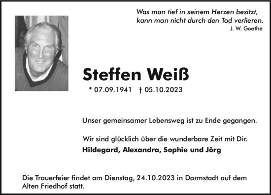 Traueranzeige von Steffen Weiß von Darmstädter Echo