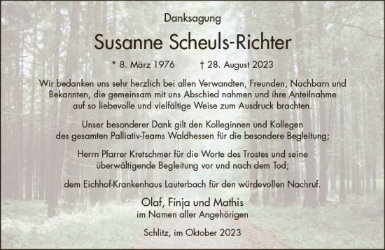 Traueranzeige von Susanne Scheuls-Richter von VRM Trauer