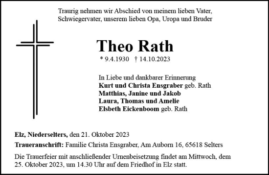 Traueranzeige von Theo Rath von Nassauische Neue Presse