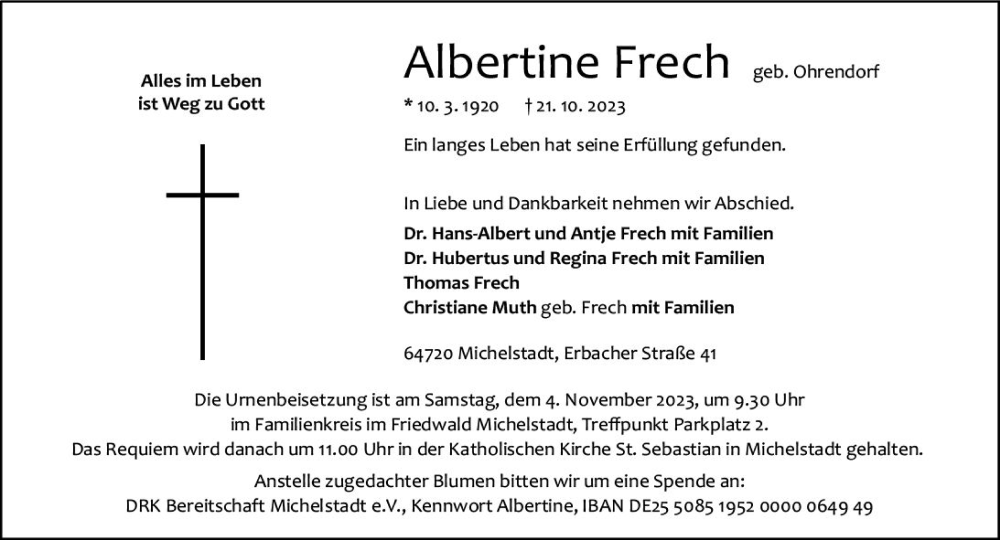  Traueranzeige für Thomas Frech vom 28.10.2023 aus Odenwälder Echo