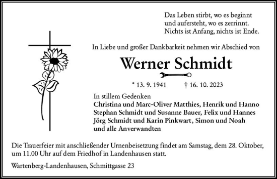 Traueranzeige von Werner Schmidt von VRM Trauer