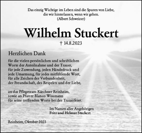 Traueranzeige von Wilhelm Stuckert von Darmstädter Echo