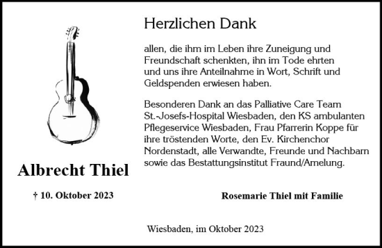 Traueranzeige von Albrecht Thiel von Wiesbadener Kurier
