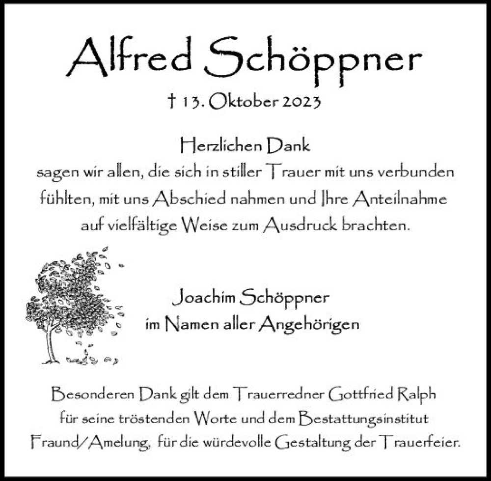  Traueranzeige für Alfred Schöppner vom 04.11.2023 aus Wiesbadener Kurier
