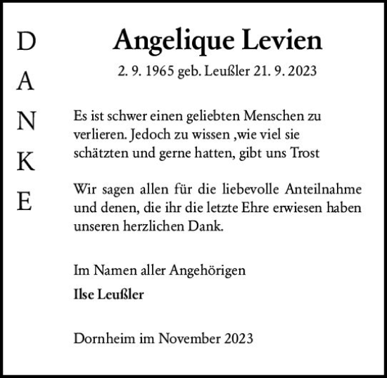 Traueranzeige von Angelique Levien von Groß-Gerauer Echo