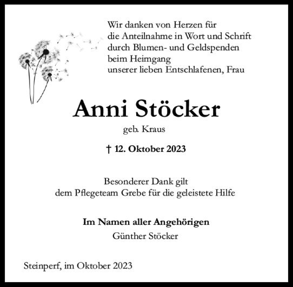  Traueranzeige für Anni Stöcker vom 04.11.2023 aus Hinterländer Anzeiger