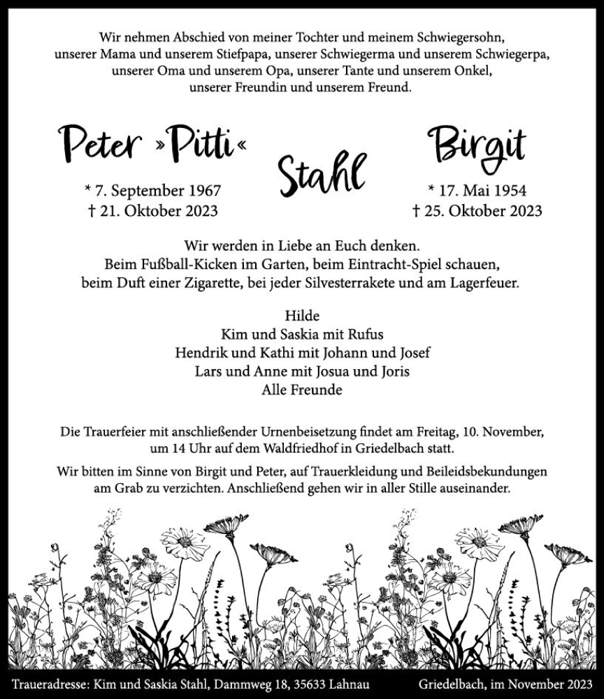  Traueranzeige für Birgit  vom 04.11.2023 aus Wetzlarer Neue Zeitung