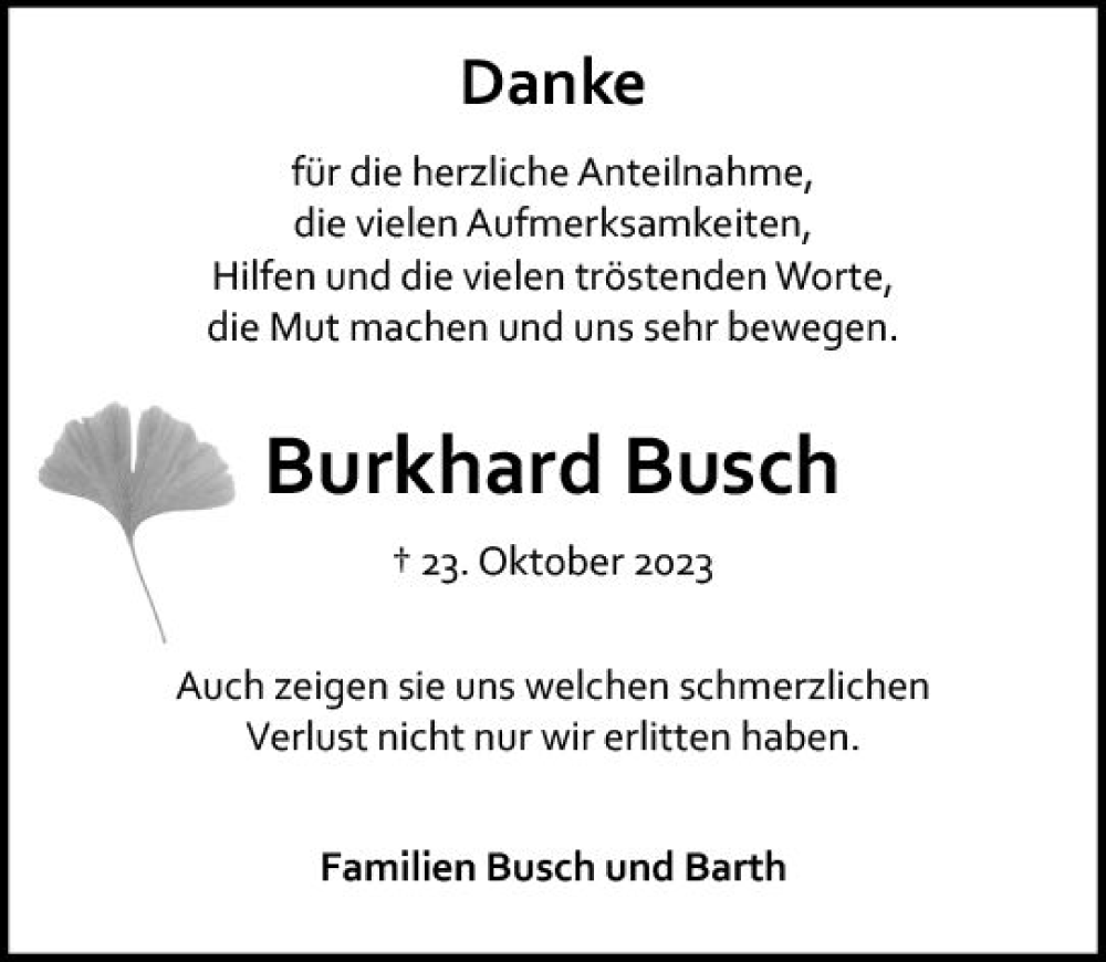  Traueranzeige für Burkhard Busch vom 18.11.2023 aus Allgemeine Zeitung Mainz