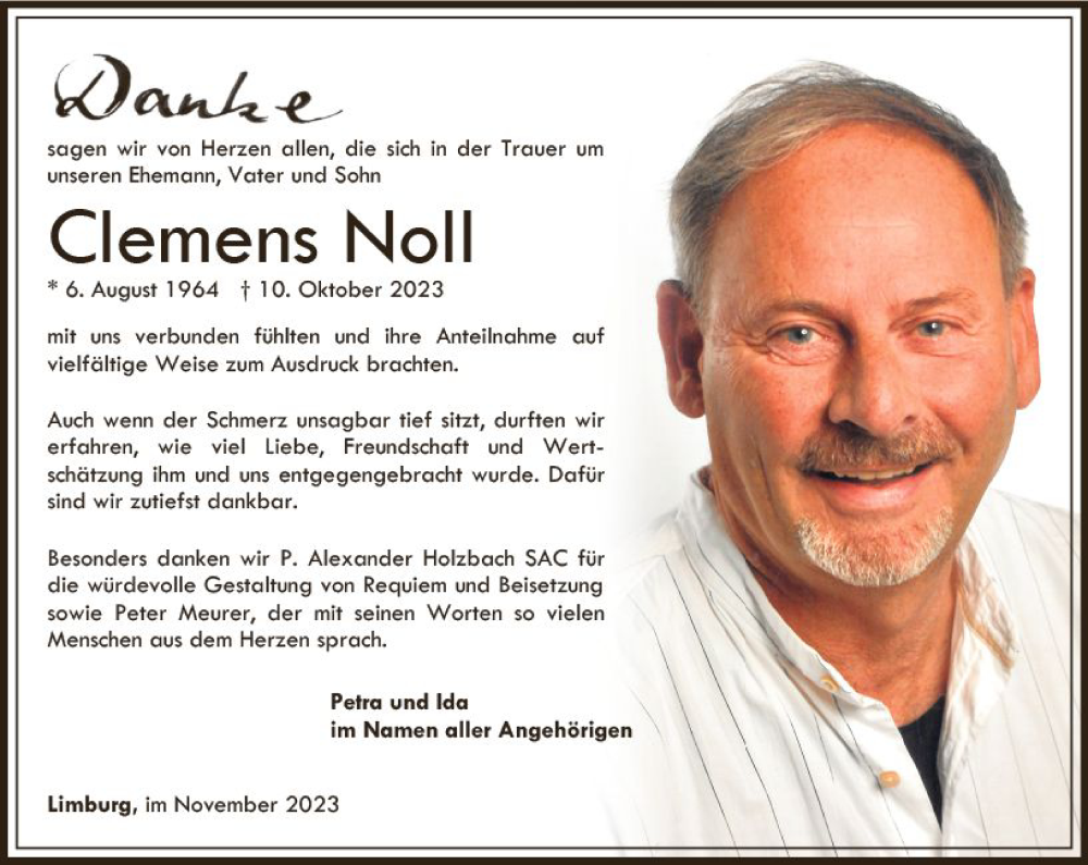  Traueranzeige für Clemens Noll vom 11.11.2023 aus Nassauische Neue Presse