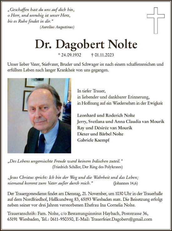 Traueranzeige von Dagobert Nolte von Wiesbadener Kurier