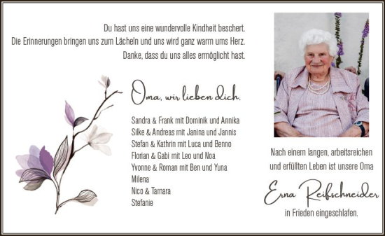Traueranzeige von Erna Reifschneider von VRM Trauer