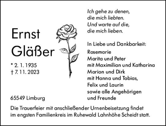 Traueranzeige von Ernst Gläßer von Nassauische Neue Presse