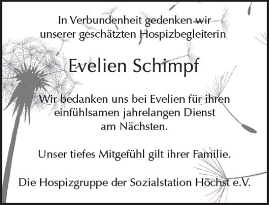 Traueranzeige von Evelien Schimpf von Odenwälder Echo