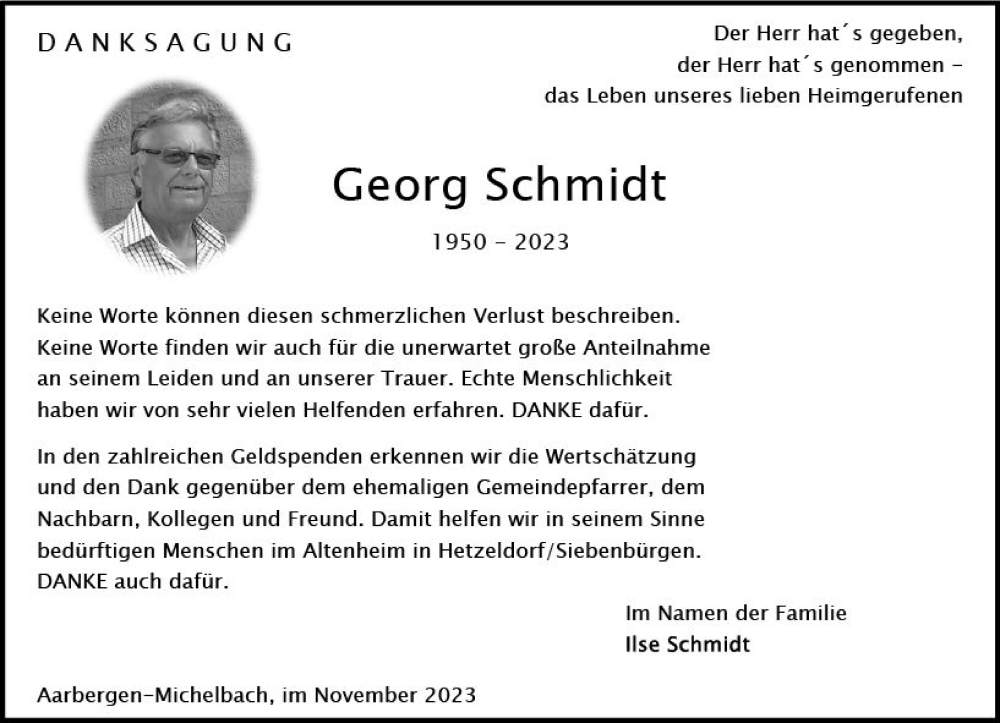  Traueranzeige für Georg Schmidt vom 11.11.2023 aus Wiesbadener Kurier