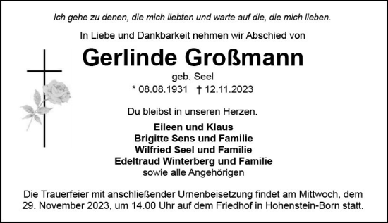 Traueranzeige von Gerlinde Großmann von Idsteiner Land/Untertaunus