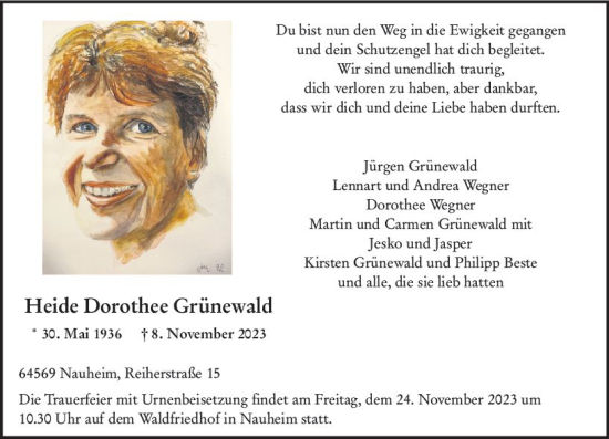 Traueranzeige von Heide Dorothee Grünewald von Rüsselsheimer Echo