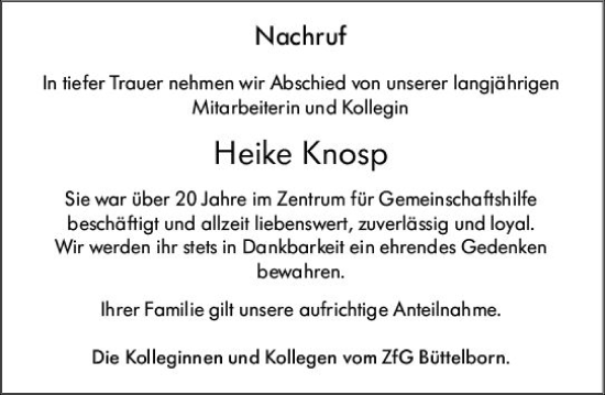 Traueranzeige von Heike Knosp von Groß-Gerauer Echo
