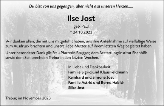 Traueranzeige von Ilse Jost von Groß-Gerauer Echo