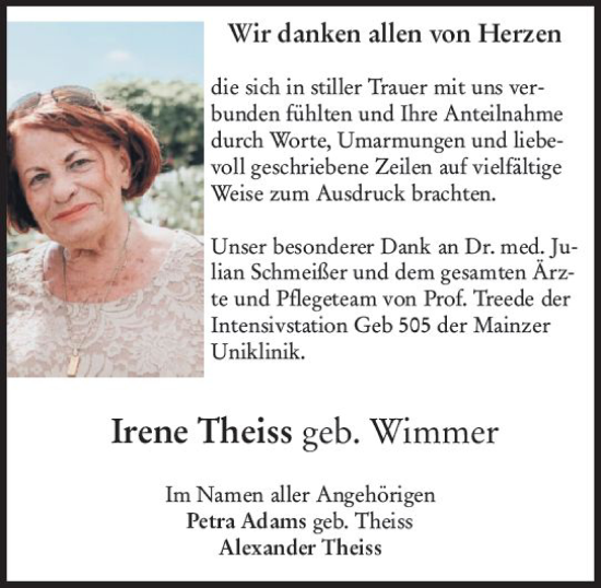 Traueranzeige von Irene Theiss von Allgemeine Zeitung Mainz